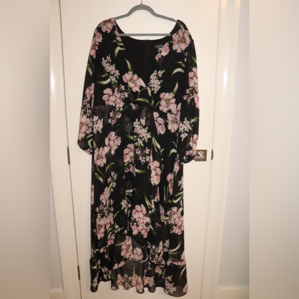 Black Pink Floral Maxi Dress Ruffled Tiered